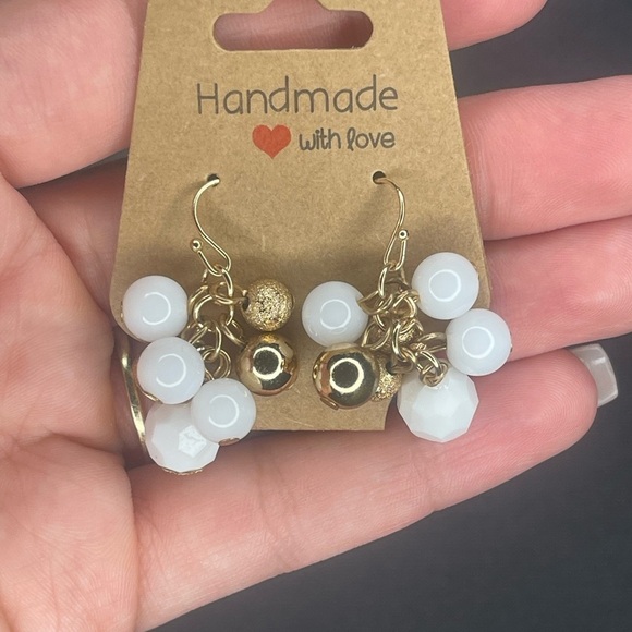 Jewelry - Handmade Gold and White Dangle Earrings